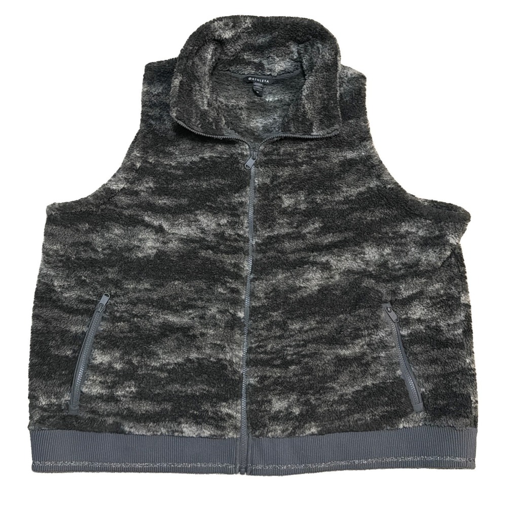 Athleta Tugga Sherpa Fleece Full Zip Vest Fog Camo Bluff Gray Women's Size 3X